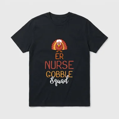 ER Nurse Gobble Squad Funny Turkey T-Shirt – Classic T-Shirt in Black