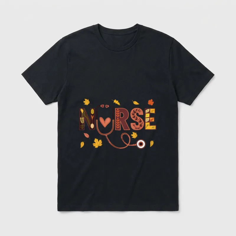 Turkey Nurse Thanksgiving Fall Scrub Nursing T-Shirt – Classic T-Shirt in Black