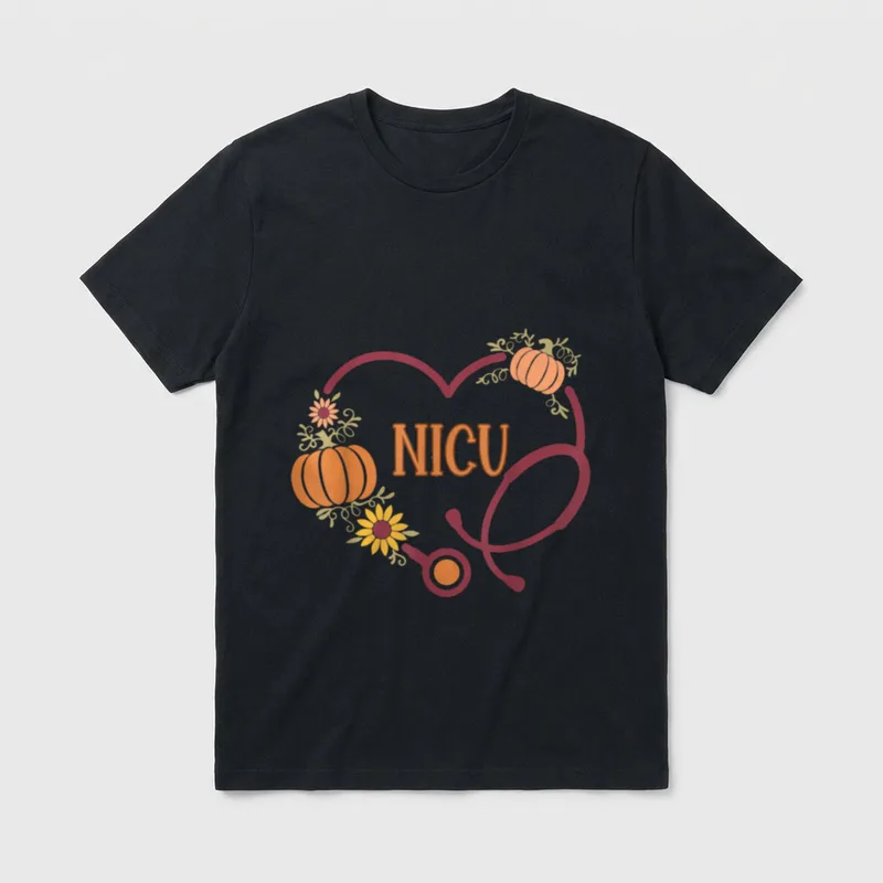 NICU Nurse Stethoscope Heart Pumpkin Fall T-Shirt – Classic T-Shirt in Black