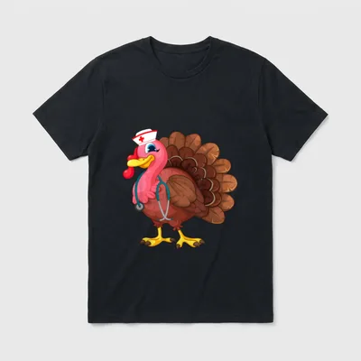 Nurse Turkey Funny Thanksgiving Doctor Nursung T-Shirt – Classic T-Shirt in Black