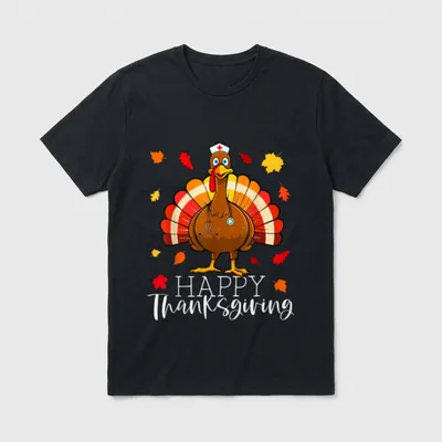 Thanksgiving Scrub Nurse Turkey Holiday Nursing T-Shirt – Classic T-Shirt in Black