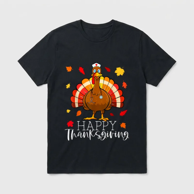 Thanksgiving Scrub Nurse Turkey Holiday Nursing T-Shirt – Classic T-Shirt in Black
