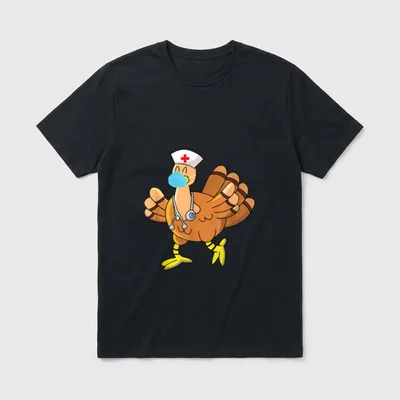 Thanksgiving Nurse Funny Turkey Scrub T-Shirt – Classic T-Shirt in Black