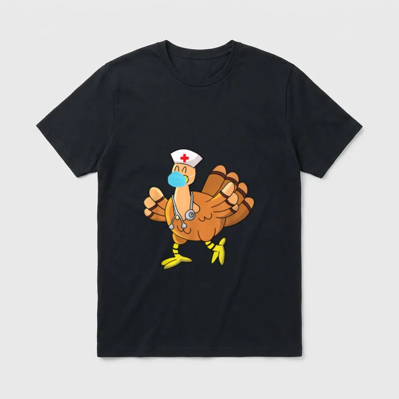 Thanksgiving Nurse Funny Turkey Scrub T-Shirt – Classic T-Shirt in Black