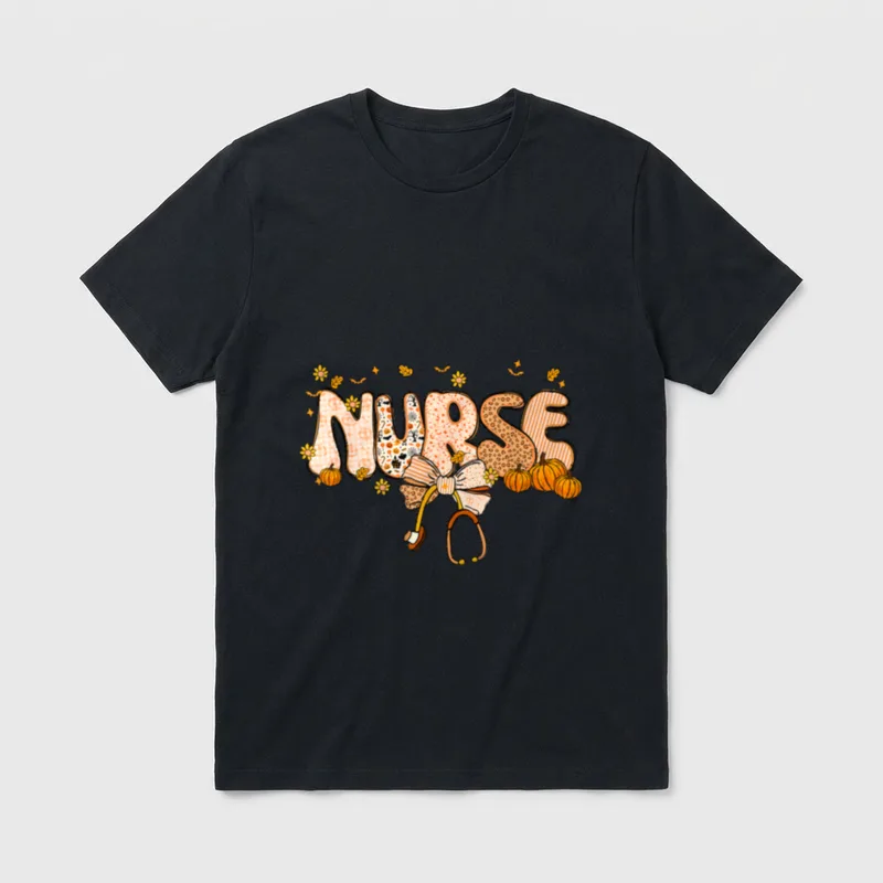Fall Nurse Coquette Healthcare Pumpkin Retro T-Shirt – Classic T-Shirt in Black