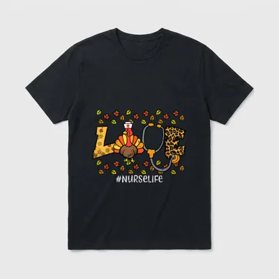 Leopard Love Turkey Nurse Thanksgiving Fall T-Shirt – Classic T-Shirt in Black