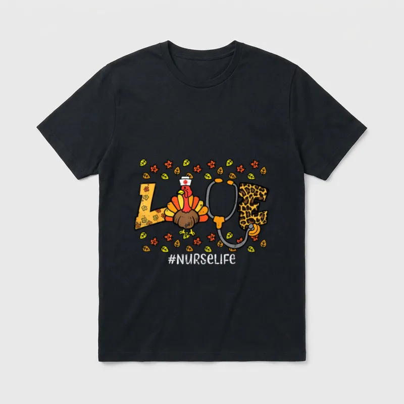 Leopard Love Turkey Nurse Thanksgiving Fall T-Shirt – Classic T-Shirt in Black