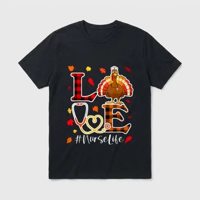 Love Turkey Stethoscope Nurse Life Thanksgiving T-Shirt – Classic T-Shirt in Black