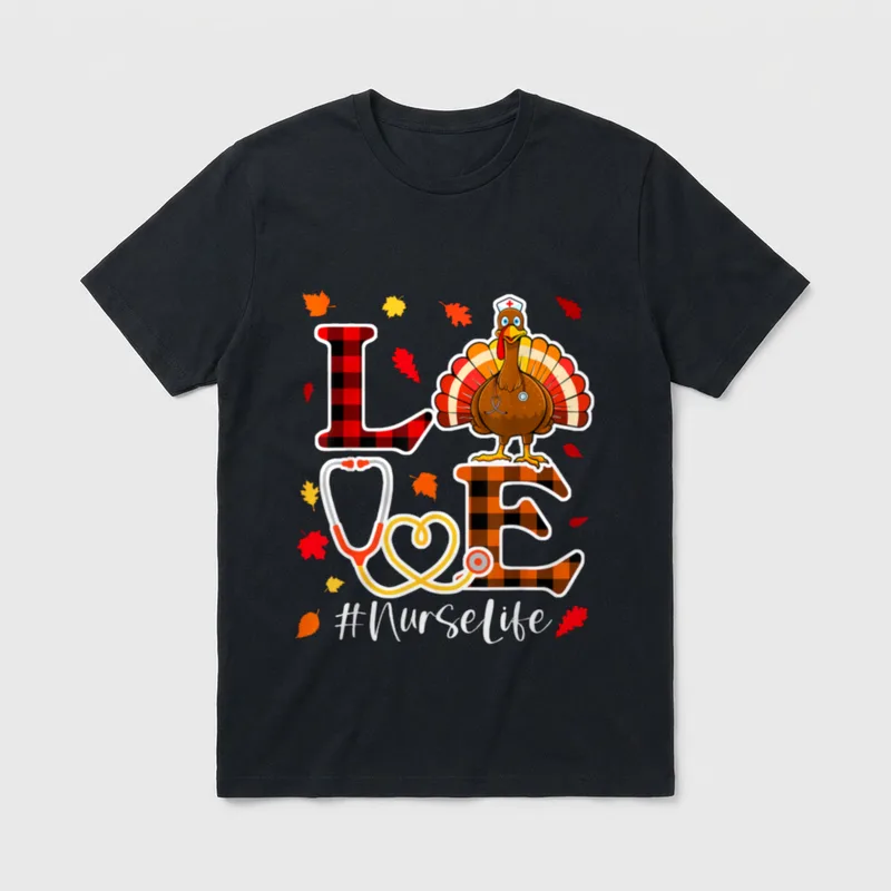 Love Turkey Stethoscope Nurse Life Thanksgiving T-Shirt – Classic T-Shirt in Black