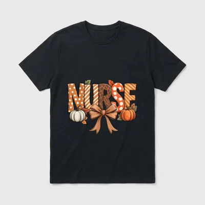 Autumn Nurse Fall Thanksgiving Halloween Preppy T-Shirt – Classic T-Shirt in Black
