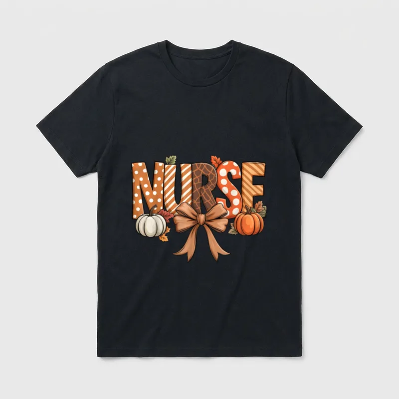 Autumn Nurse Fall Thanksgiving Halloween Preppy T-Shirt – Classic T-Shirt in Black