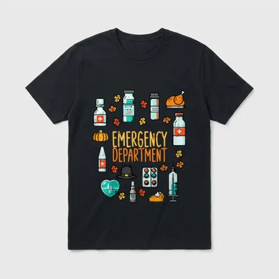 Thanksgiving Nurse Emergency Department Fall T-Shirt – Classic T-Shirt in Black