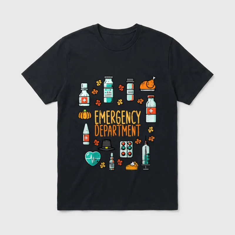 Thanksgiving Nurse Emergency Department Fall T-Shirt – Classic T-Shirt in Black