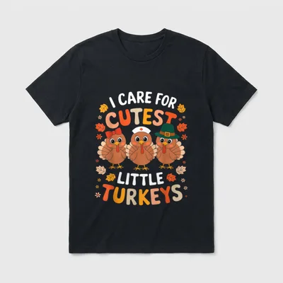Care for Little Turkeys Nurse Thanksgiving T-Shirt – Classic T-Shirt in Black