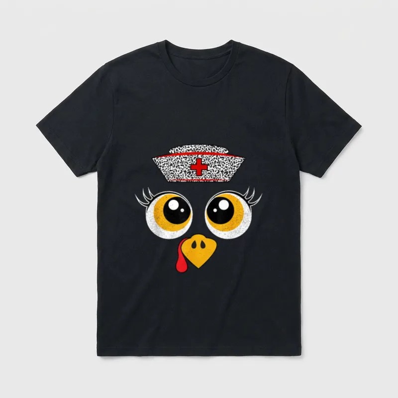 Thanksgiving Turkey Face Nurse Holiday T-Shirt – Classic T-Shirt in Black