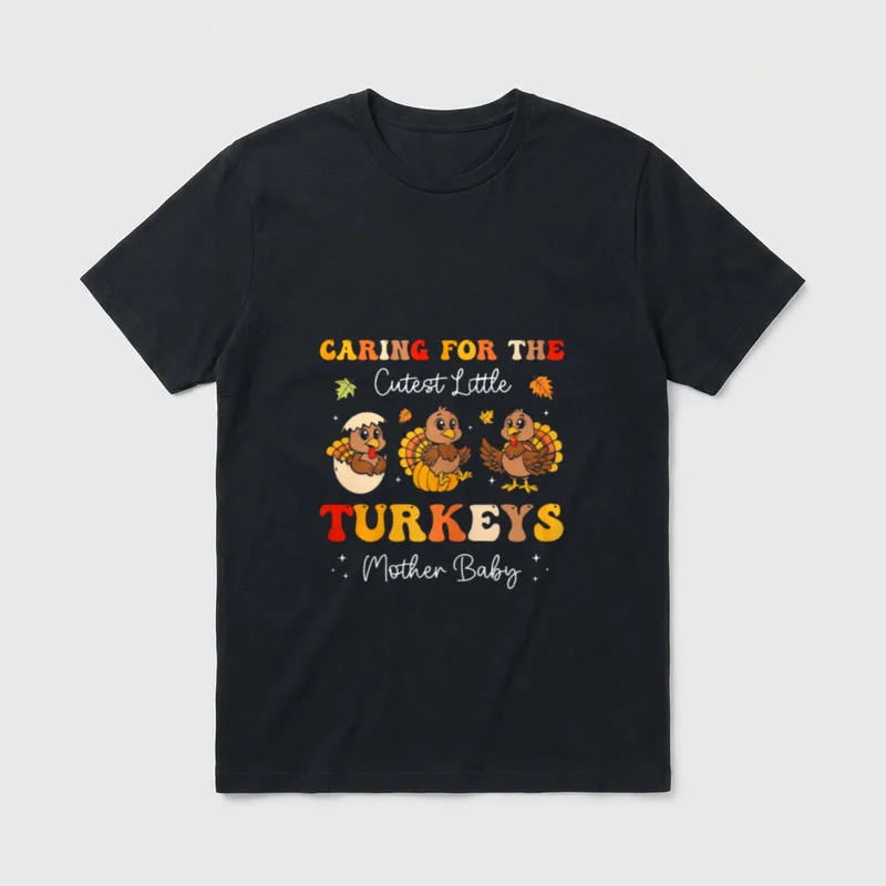 Cutest Turkeys Mother Baby Nurse Thanksgiving T-Shirt – Classic T-Shirt in Black