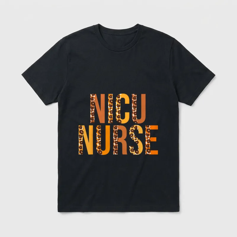 Nicu Nurse Leopard Cute Fall Autumn T-Shirt – Classic T-Shirt in Black
