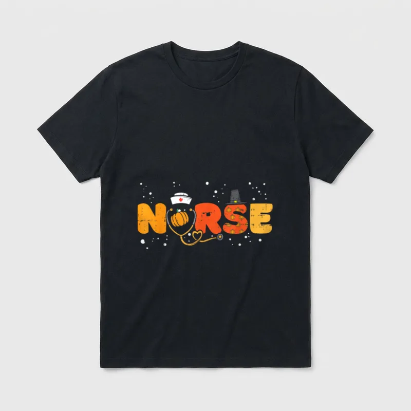 Thanksgiving Nurse Stethoscope Autumn Fall T-Shirt – Classic T-Shirt in Black