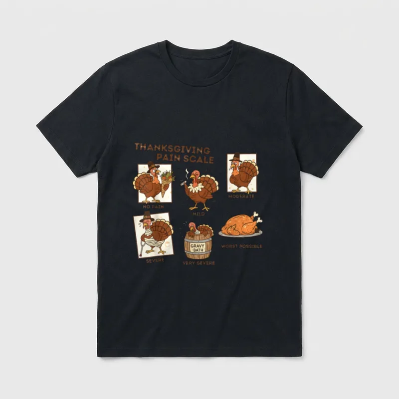 Thanksgiving Pain Scale Turkey Funny Nurse T-Shirt – Classic T-Shirt in Black