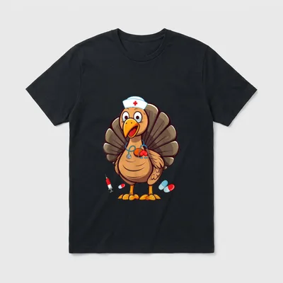 Turkey Nurse Stethoscope Thanksgiving Fall T-Shirt – Classic T-Shirt in Black