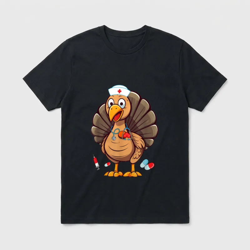 Turkey Nurse Stethoscope Thanksgiving Fall T-Shirt – Classic T-Shirt in Black