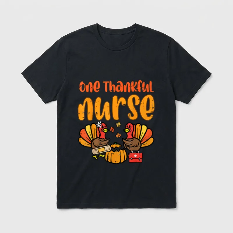 One Thankful Nurse Turkey Thanksgiving Fall T-Shirt – Classic T-Shirt in Black