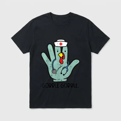 Thanksgiving Nurse Turkey Gloves Gobble T-Shirt – Classic T-Shirt in Black