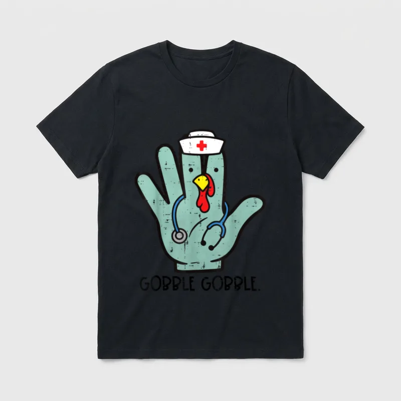 Thanksgiving Nurse Turkey Gloves Gobble T-Shirt – Classic T-Shirt in Black