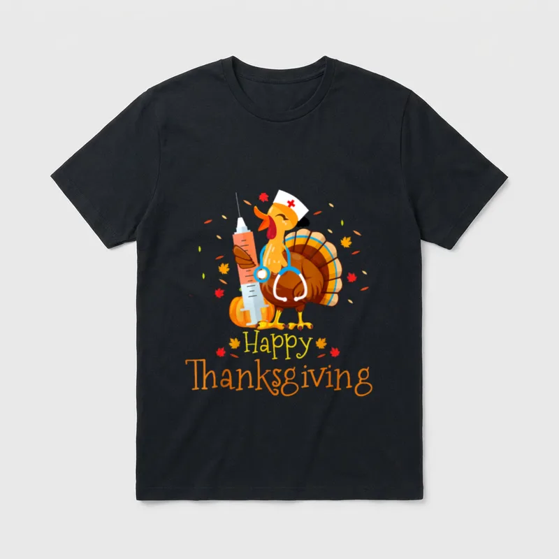 Turkey Nurse Thanksgiving Holiday T-Shirt – Classic T-Shirt in Black