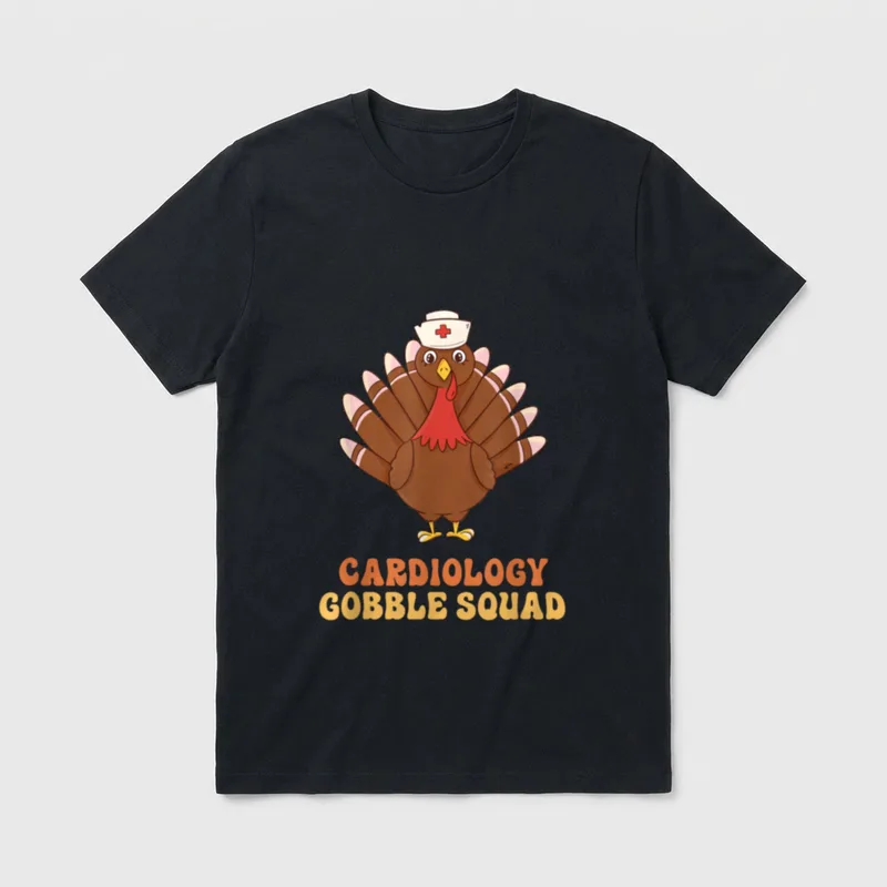 Cardiology Gobble Squad Turkey Nurse Thanksgiving T-Shirt – Classic T-Shirt in Black