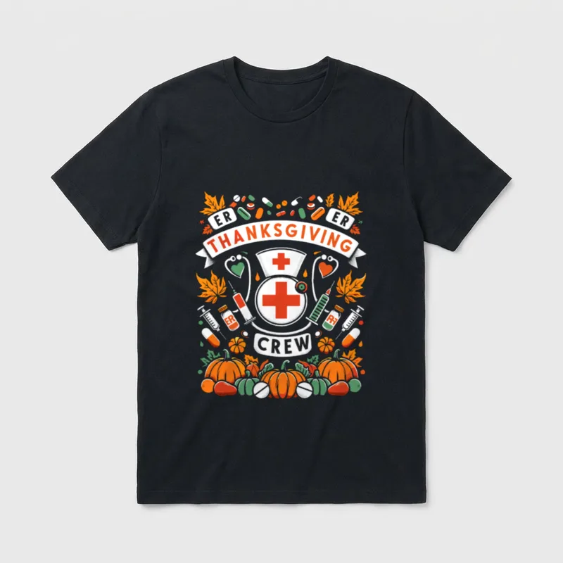 ER Thanksgiving Nurse Crew Fall Holiday T-Shirt – ER Thanksgiving Crew RN – Classic T-Shirt in Black