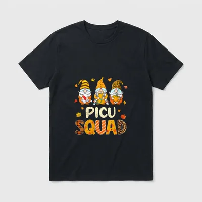 PICU Squad Gnome Nurse Leopard Thanksgiving T-Shirt – Classic T-Shirt in Black