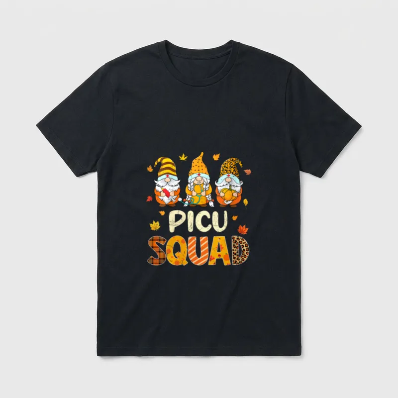 PICU Squad Gnome Nurse Leopard Thanksgiving T-Shirt – Classic T-Shirt in Black