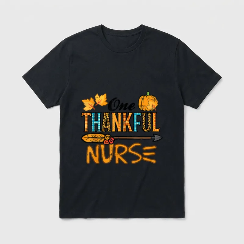 Leopard One Thankful Nurse Thanksgiving Fall T-Shirt – Classic T-Shirt in Black
