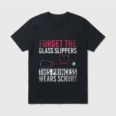 Hospital Nurse T-Shirt – Forget the Glass Slippers This Princess Wears Scrubs stethoscope art – Classic T-Shirt in Black
