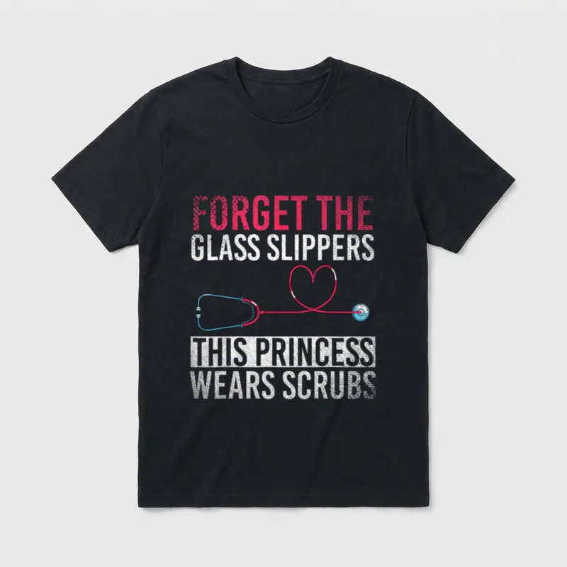 Hospital Nurse T-Shirt – Forget the Glass Slippers This Princess Wears Scrubs stethoscope art – Classic T-Shirt in Black