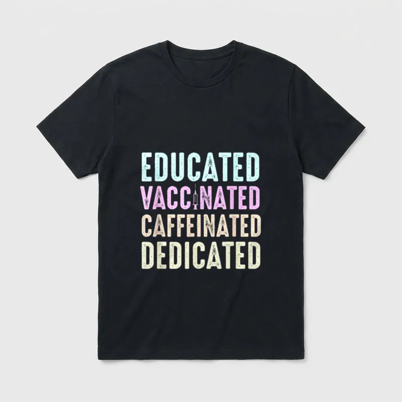 Educated Vaccinated Caffeinated Dedicated Vintage T-Shirt – Classic T-Shirt in Black