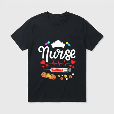 Funny Nurse Nurse Black T-Shirt – White script lettering displaying the word “Nurse” – Classic T-Shirt in Black