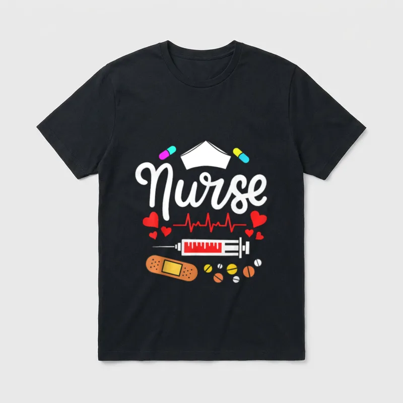 Funny Nurse Nurse Black T-Shirt – White script lettering displaying the word “Nurse” – Classic T-Shirt in Black