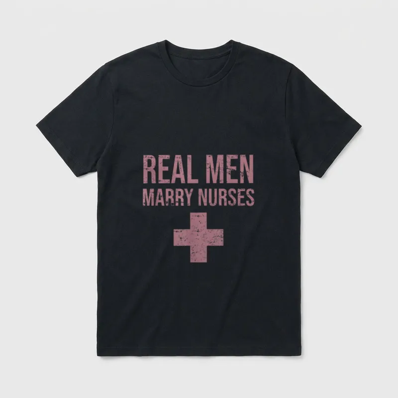 Real Marry Nurses Funny Humor Sarcastic T-Shirt – REAL MEN MARRY NURSES with a medical cross – Classic T-Shirt in Black
