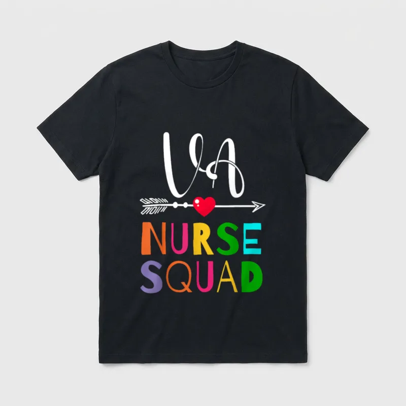 Awesome VA Nurse Squad Funny Colleague T-Shirt – VA NURSE SQUAD with arrow and red heart – Classic T-Shirt in Black