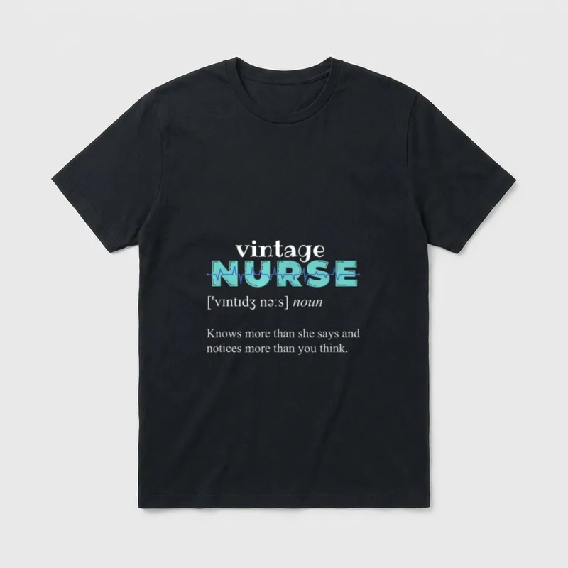 Funny Vintage Nurse Definition T-Shirt – Vintage nurse definition text with heartbeat pulse line – Classic T-Shirt in Black