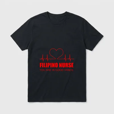 Nurse Filipino T-Shirt – Red heart pulse line with Filipino Nurse You Are In Good Hands text – Classic T-Shirt in Black