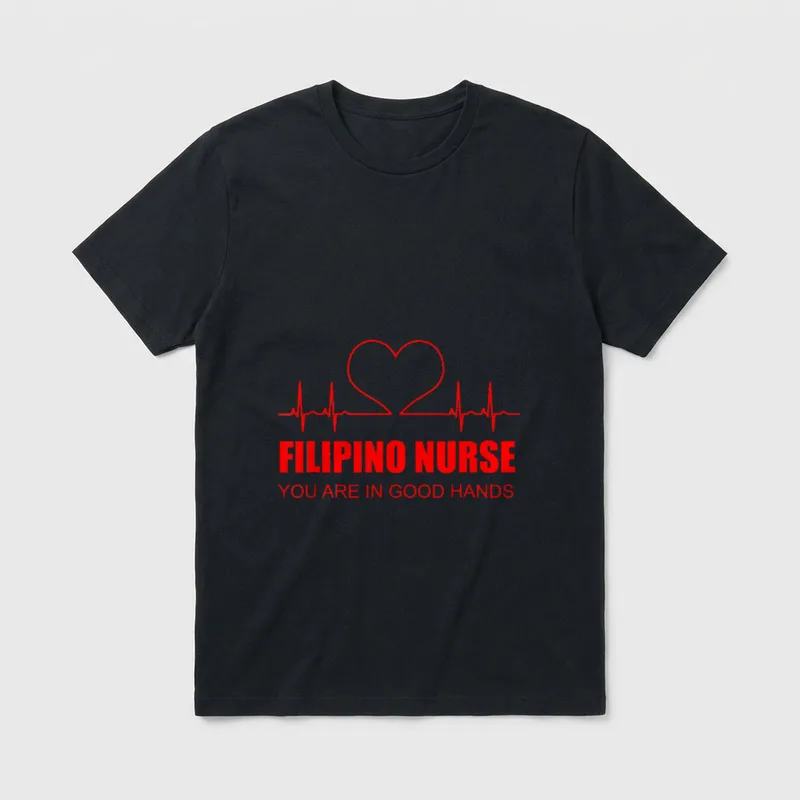 Nurse Filipino T-Shirt – Red heart pulse line with Filipino Nurse You Are In Good Hands text – Classic T-Shirt in Black