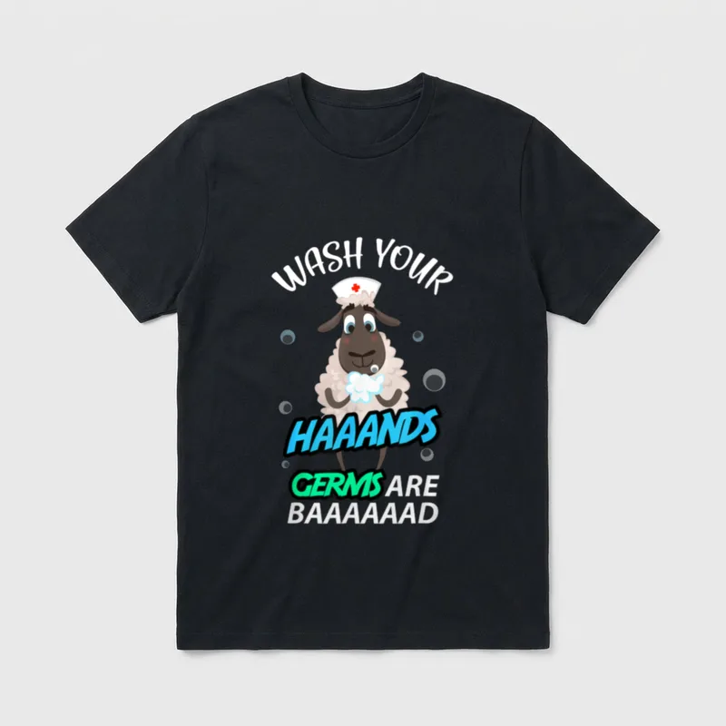 Funny Nurse Hands T-Shirt – “WASH YOUR HAAANDS GERMS ARE BAAAAAAD” – Classic T-Shirt in Black