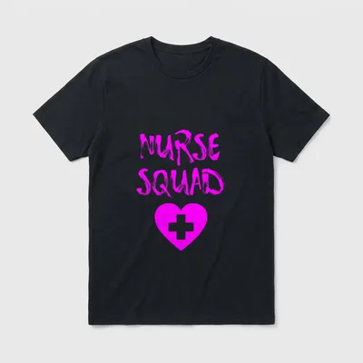 Nurse Funny Squad T-Shirt – Pink NURSE SQUAD lettering over a heart with a medical cross – Classic T-Shirt in Black