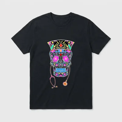 Funny Nurse Sugar Skull Health Professional T-Shirt – Classic T-Shirt in Black