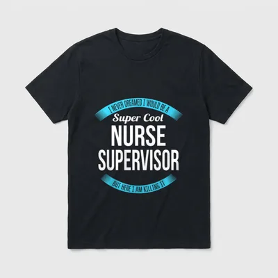 Nurse Supervisor T-Shirt – Super cool nurse supervisor lettering between blue banners – Classic T-Shirt in Black