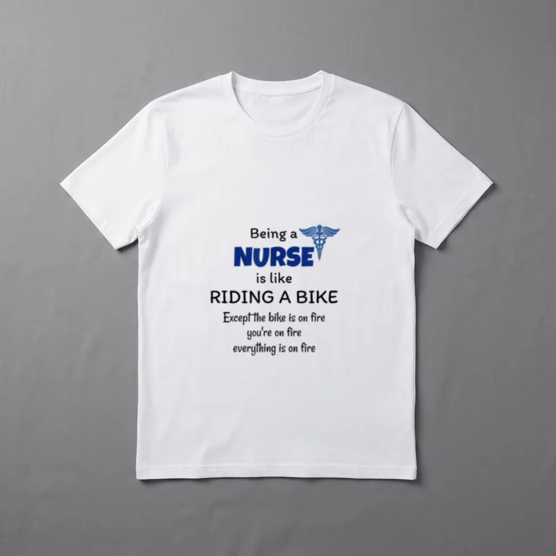Funny Joke ER Nurses T-Shirt – Riding a bike on fire quote with a blue caduceus medical symbol – Classic T-Shirt in Black