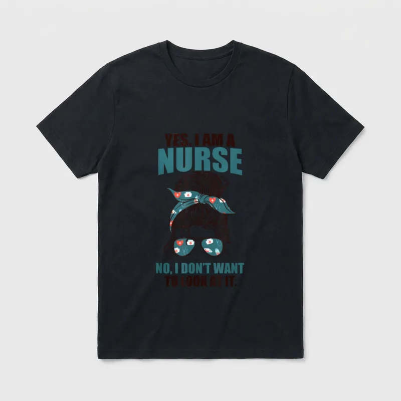 YES I AM a NURSE T-Shirt – Messy bun, patterned sunglasses, and sarcastic nurse text – Classic T-Shirt in Black
